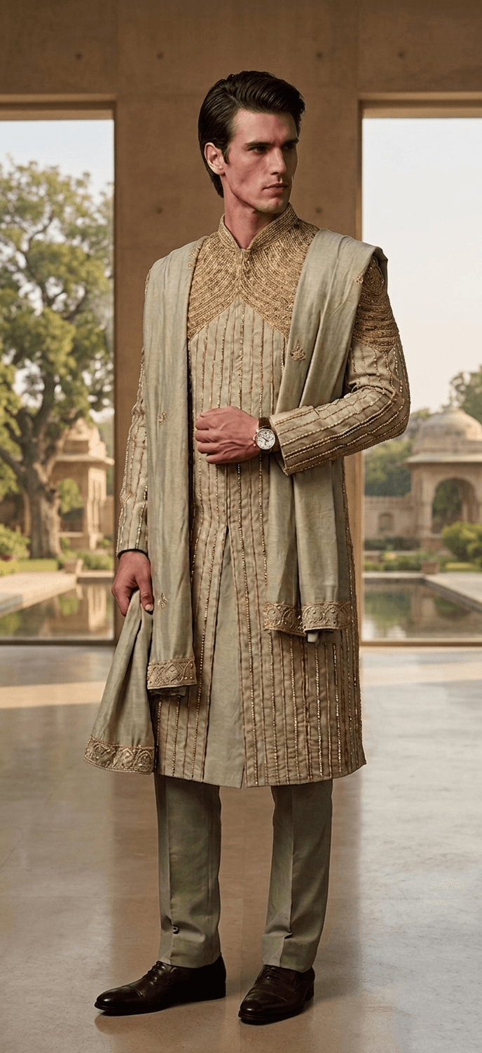 Precision Embroidery Sherwani