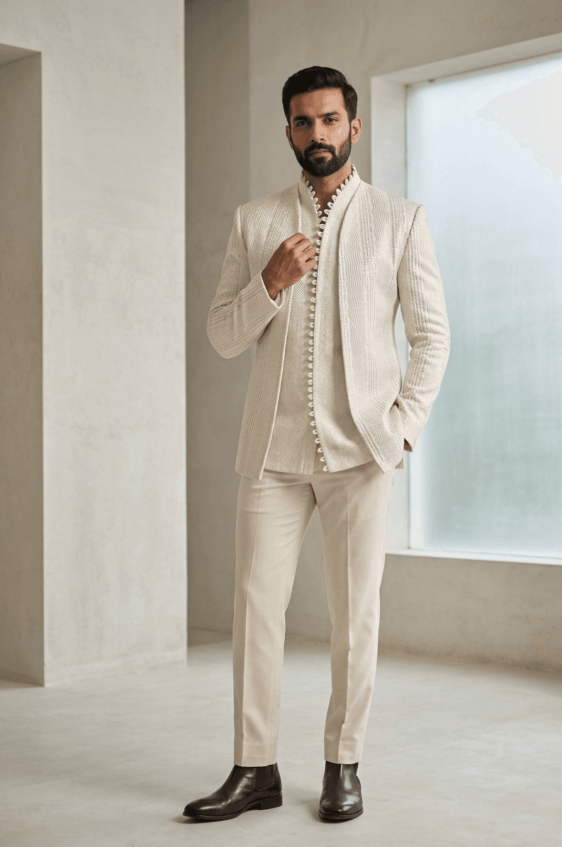 Ivory Monochromatic Bandh Gala