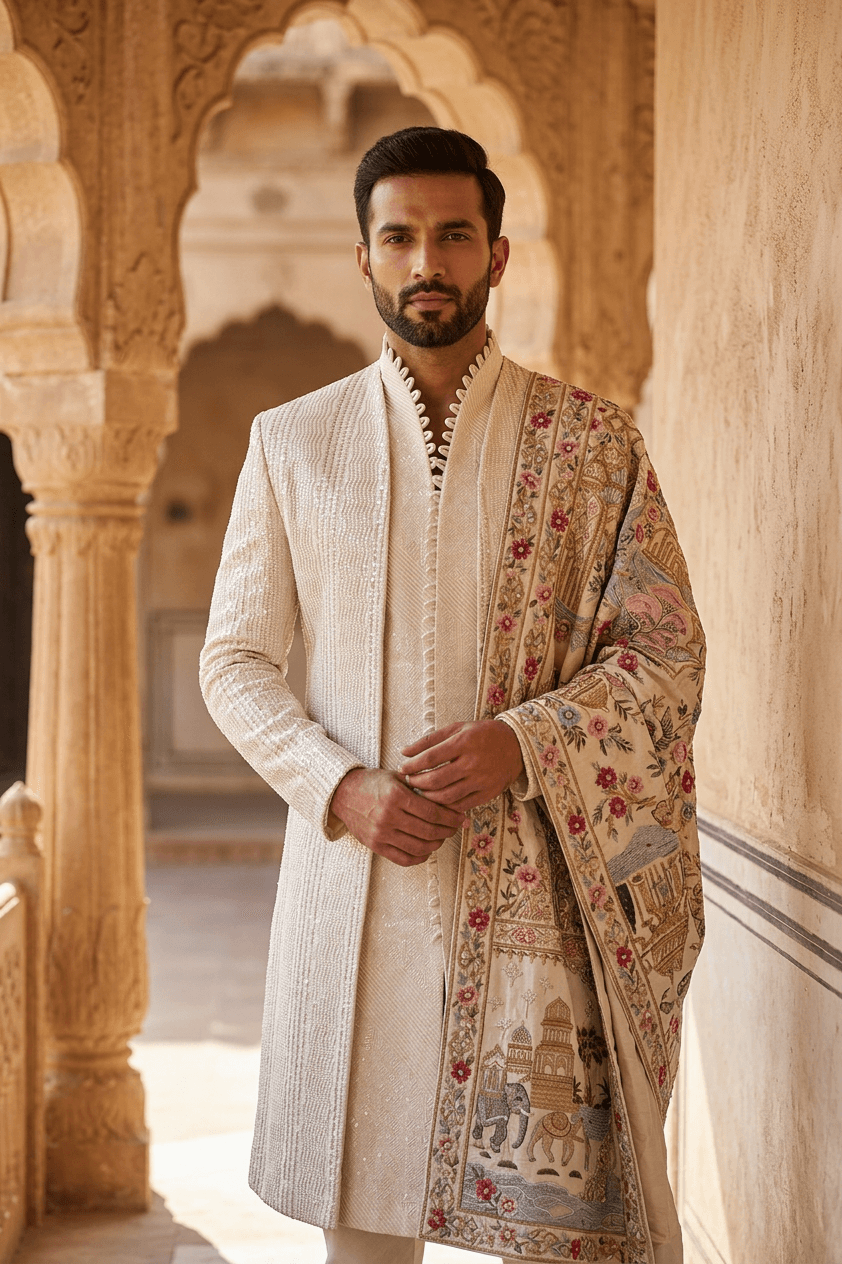 Samarpan Ivory Shawl Sherwani