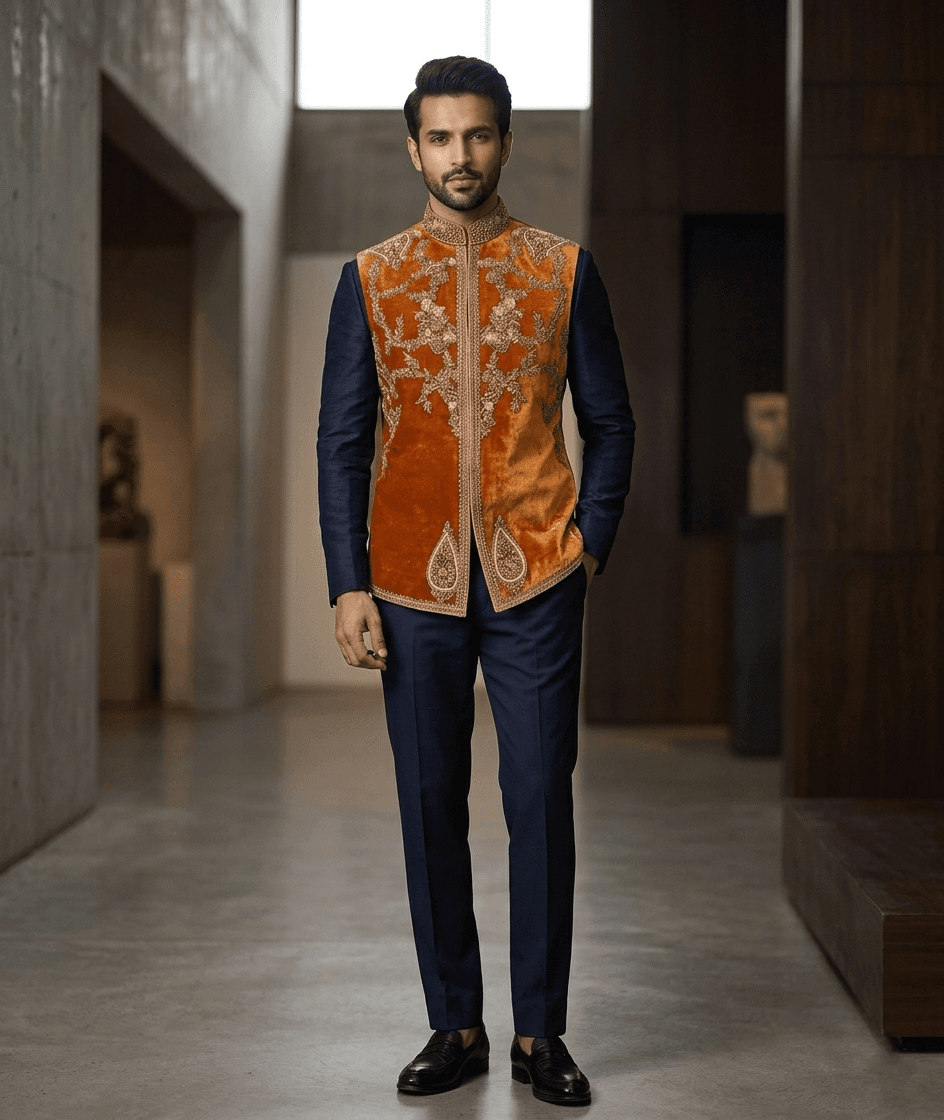Mustard Royal Velvet Bandh Gala